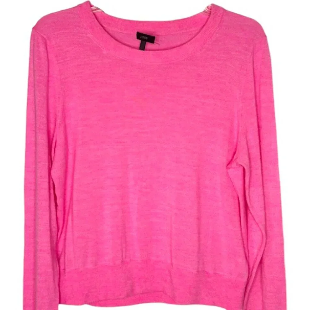 J. Crew Tilly Merino Wool Rounded Crew Sweater - Heathered Pink - L